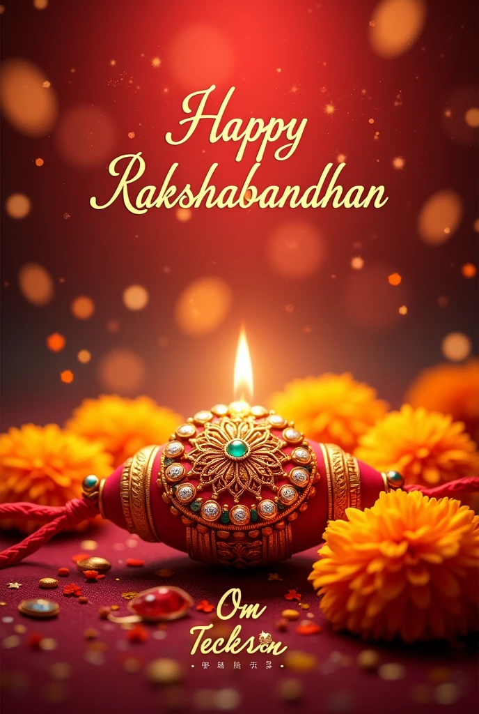 Create an Image to wish Happy Rakshabandhan and write Happy Rakshabandhan on the top and write Om Teckson Lights in the bottom