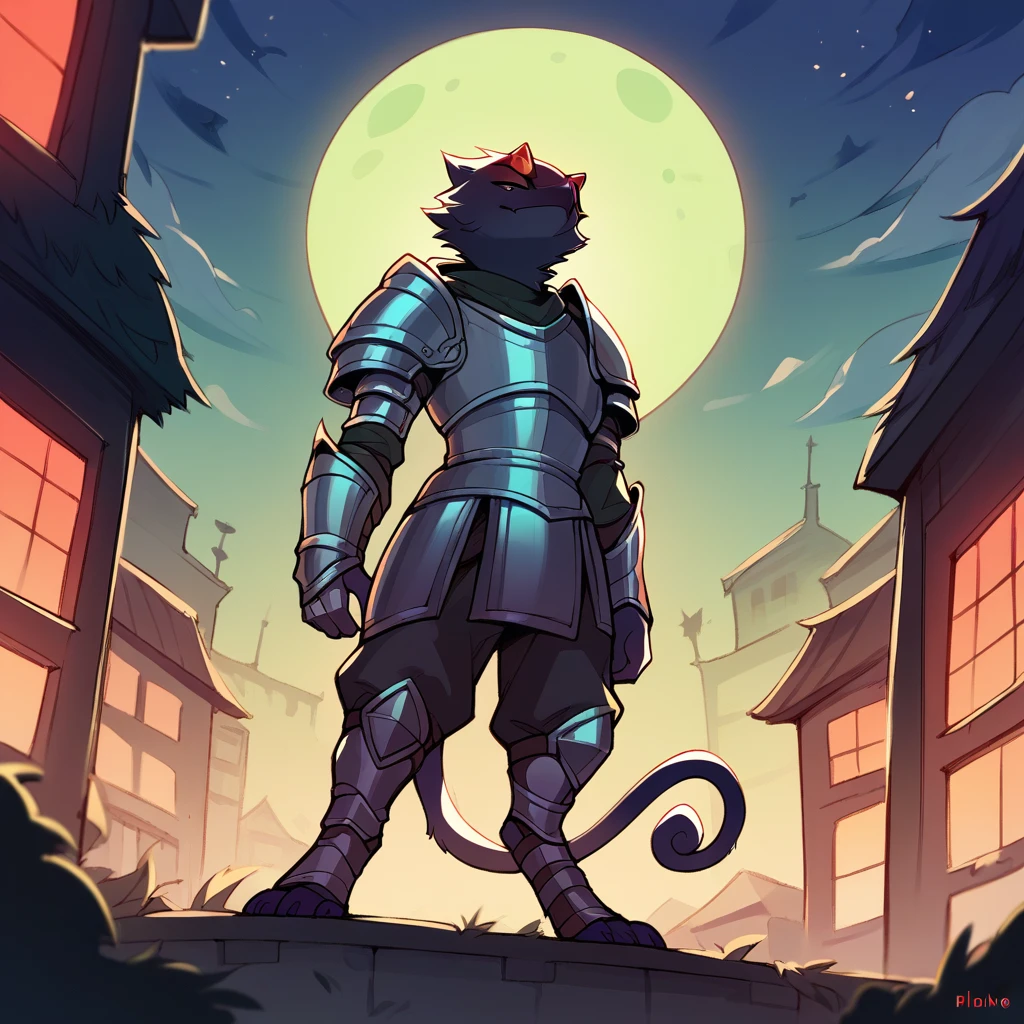corablue, score_9, score_8_up, score_7_up, score_6_up, Evil Chameleon with ebony black fur and citrine eyes in demonic armor (outdoors night)