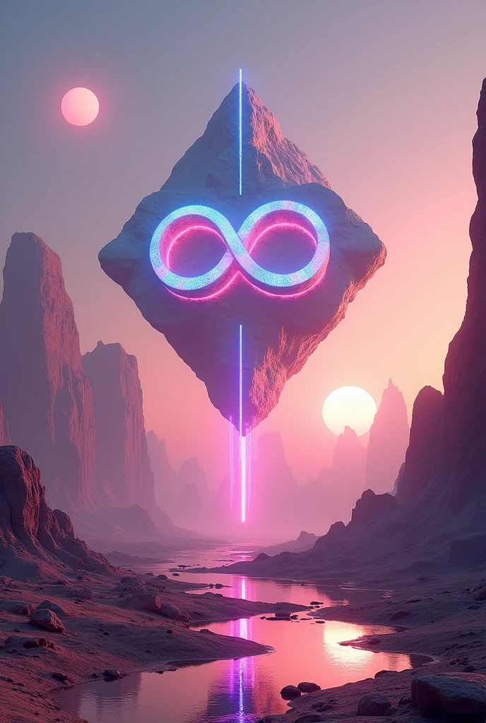 ethereal fantasy concept art of a floating monolithic alien structure, futuristic, (laserbeams shaped like an ((infinity:1.6) symbol:1.2):1.1), scifi, highly detailed, photorealistic, dynamic angle, intricate detail, hyper-realistic, arid rocky planet, futuristic transportation, on another planet, futuristic utopia, alternative living, uhd, 8k, alternative transportation, high quality, exciting mood, euphoric atmosphere, (otherworldly, alien:1.5), not from this world, simple background, dry, two suns