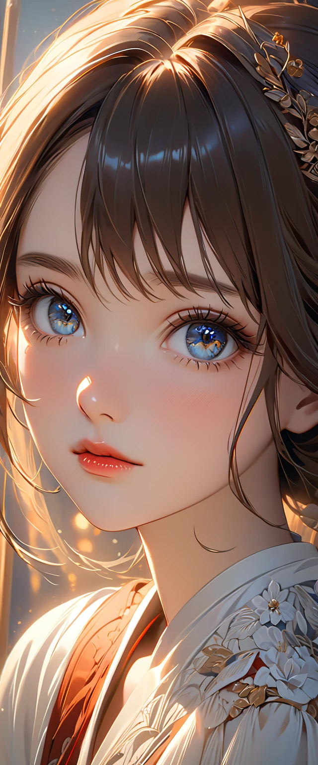 1 girl, elegant, half-body portrait photography, exquisitely detailed face, beautifully detailed eyes, beautifully detailed lips, extremely detailed eyes and face, long eyelashes, delicate skin, serene expression, soft lighting, warm color tones, intricate details, photorealistic, 8k, best quality, masterpiece, high-resolution, ultra-detailed, cinematic lighting, dramatic atmosphere