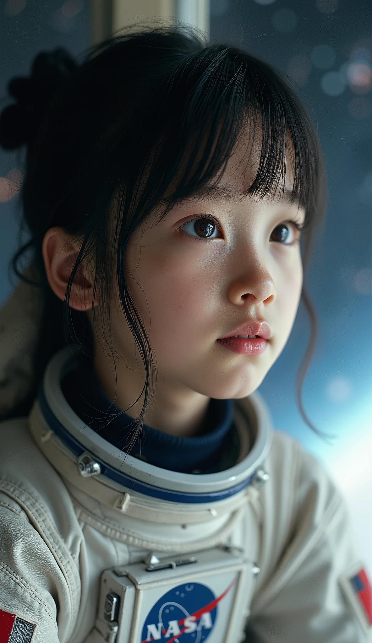 arafed image of a in a space suit looking at the camera, portrait of an ai astronaut, small astronaut looking up, from a 2 0 1 9 sci fi 8 k movie, portrait of an astronaut, highly detailed vfx portrait of, portrait of astronaut, 2023 4k, portrait anime space cadet girl, portrait armored astronaut girl