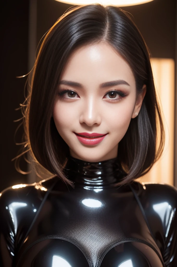 a beautiful detailed sexy stylish female idol,realistic glossy lipstick,extremely detailed smiling face,extremely detailed defined eyebrows,extremely detailed natural makeup,long eyelashes,full body,lesbian,wearing a sheer latex bodysuit,colorful hair,photorealistic,cinematic lighting,high quality,masterpiece,8k,ultra-detailed