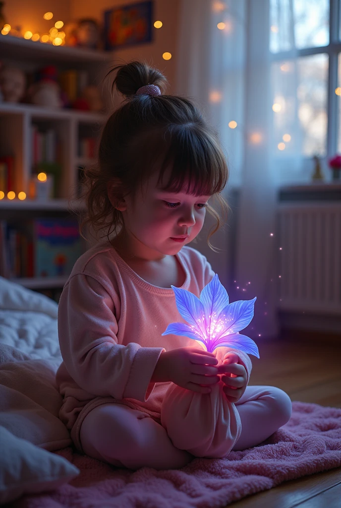 A tucked the magical flower safely in her room.
