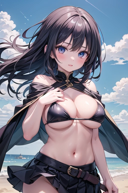 ((best quality)), ((masterpiece)), (detailed), 1girl, sexy, Very detailed, In detail, High resolution, 8k wallpaper, Perfect dynamic composition, Beautiful attention to detail, Cleavage, Beautiful breasts, Ancient world, Flushed face, Beautifully detailed fingers, Dynamic pose, Natural Lip, high detail, masterpiece, accurate, anatomically correct, super detail, high quality, highres, award winning, UHD, 8k, Captivating Female Body, The ultimate female body, Beautiful female body, Seductive udder, off shoulder, Perfect body with realistic shading, Incredibly detailed, Photorealistic perfect body, Beautiful and attractive anime girl, Enchanting anime girl, magic circle, dark fantasy, Bikini, waist cape, pleats skirt, flare skirt, Pretty Guardian, Fantastic illumination, Underboob, Pampering gesture, Terrifying sky, Unknown language, Love face, Dancing in the Wind