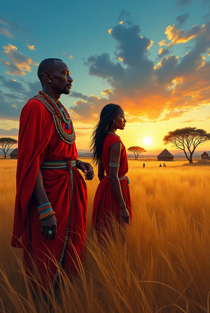 The Fall of the Chief

In the heart of the Maasai Mara, where the golden grasses met the endless sky, lived Chief Lekie, a revered leader whose wisdom and strength were the bedrock of his people. His life was one of honor and prosperity until he met Isabella, a striking woman from distant lands, who came to the Mara seeking adventure and a deeper understanding of the Maasai way of life.

Isabella and Lekie’s love was both powerful and unusual. Despite the cultural chasm between them, their bond grew stronger, and soon, they were wed in a grand ceremony that united two worlds. To the Maasai, it was a symbol of unity; to Isabella, it was an escape from her past.

But beneath Isabella’s enchanting facade lay a darker ambition. She desired not just Lekie's heart but his empire. Gradually, she sowed seeds of discord and confusion, manipulating Lekie into believing his own people were turning against him. As time went on, her control over him grew, cloaking him in uncertainty and doubt.

One fateful evening, as the sun dipped below the horizon, Isabella presented Lekie with a potion she claimed would enhance his vision and insight. Trusting his beloved wife, he drank it without hesitation. However, the potion was a cruel trick. The world around him darkened, and his once-clear vision was consumed by shadows.

Blinded and vulnerable, Lekie was helpless as Isabella orchestrated his downfall. She convinced the council that Lekie’s incapacity made him unfit to lead. His empire, the legacy of his ancestors, was now at risk. In a tragic culmination of betrayal, Isabella's machinations led to Lekie's tragic end, shrouded in deceit.

With the chief gone, Isabella seized control of the Maasai lands. She exploited the wealth and influence she had inherited through treachery, stripping the Mara of its soul and erasing the legacy of Chief Lekie.

The Maasai, now under foreign rule, mourned the loss of their leader and the end of an era. The stories of Lekie and his tragic love became
