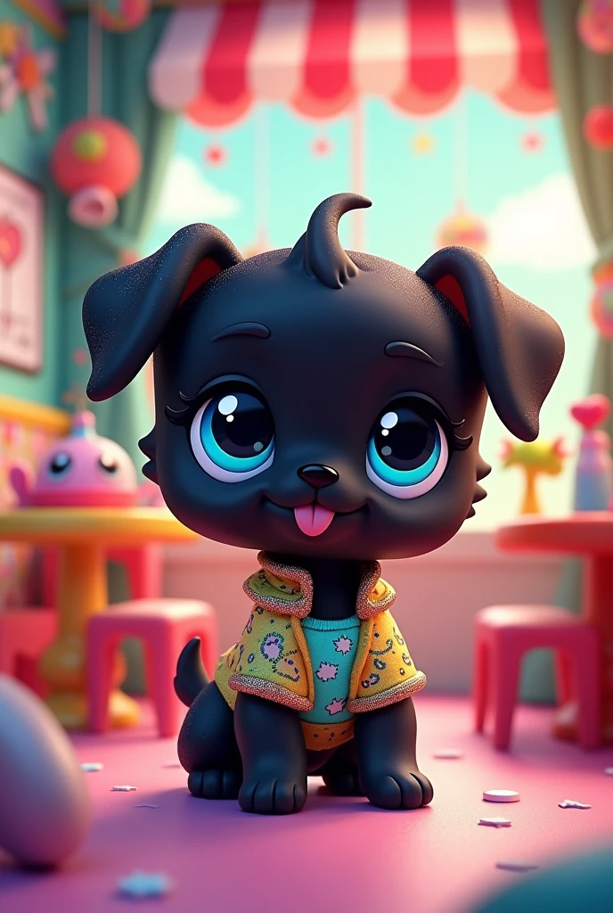 Humanified littlest pet shop black shih tzu puppy blue eyes