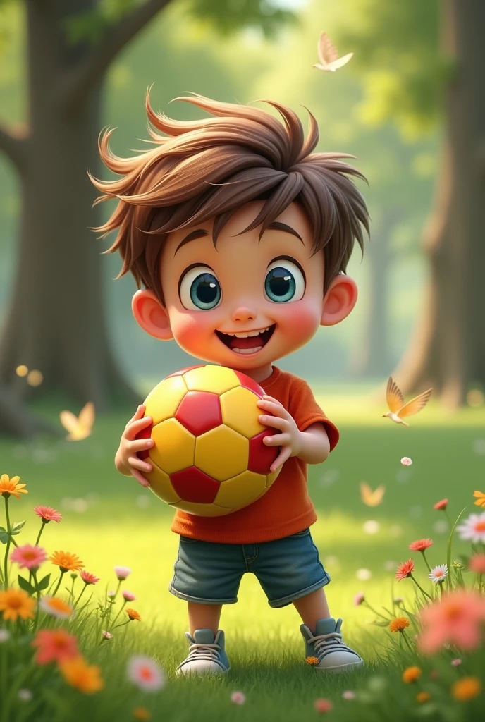 Playful boy holding a 3D soccer ball