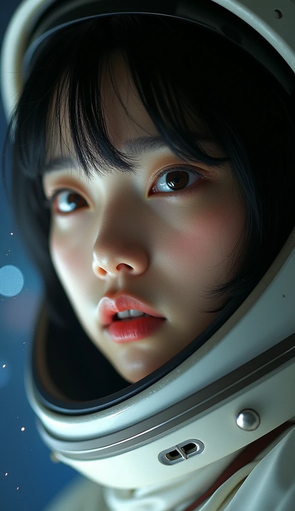 jaxsa、Adult woman with depression、Japanese、Black Hair、Brown eyes、Pink Lips、Spacesuit、Close-up of face、Real、Masterpiece、Highest quality、
