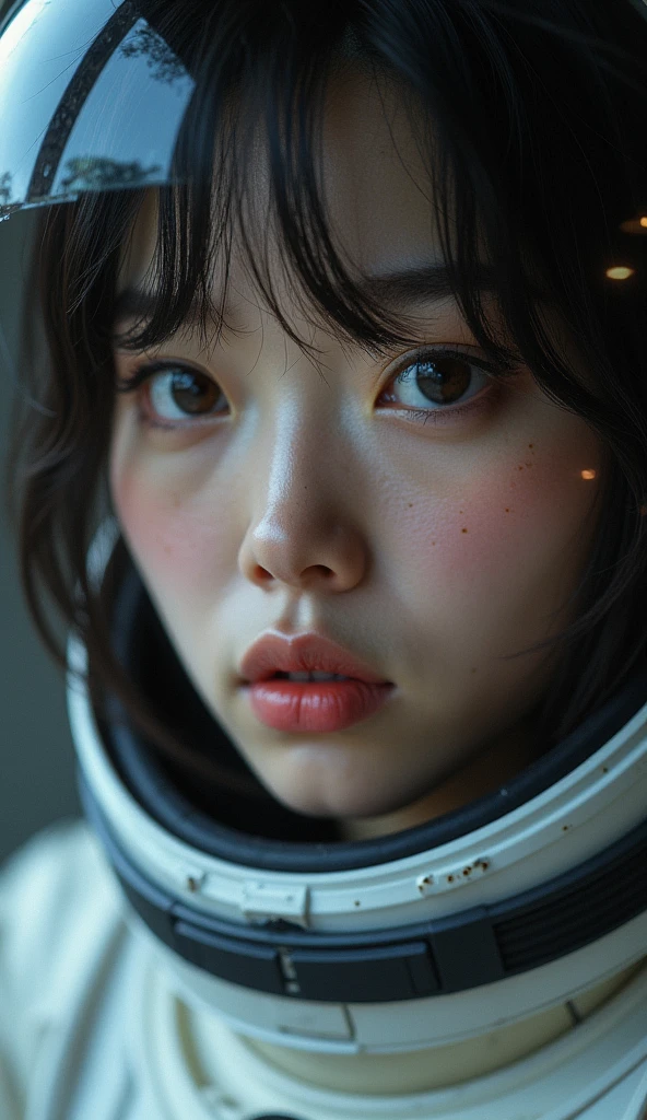 jaxsa、Adult woman with depression、Japanese、Black Hair、Brown eyes、Pink Lips、Spacesuit、Close-up of face、Real、Masterpiece、Highest quality、