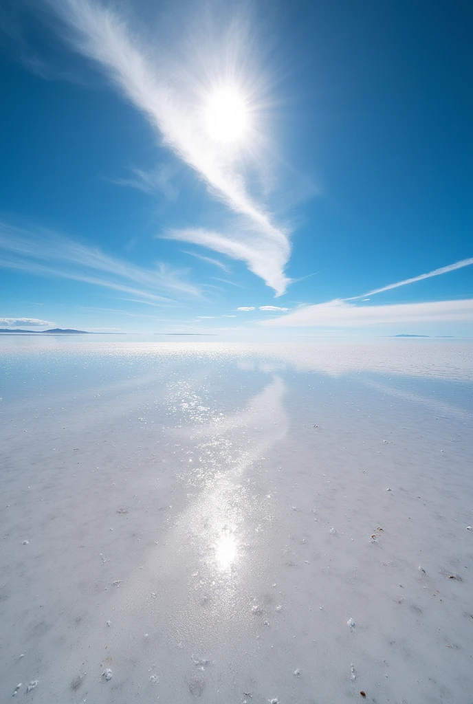 Salar de Uyuni: A stunning photograph of the Salar de Uyuni, showcasing its immense, reflective salt flat that appears to merge with the sky.