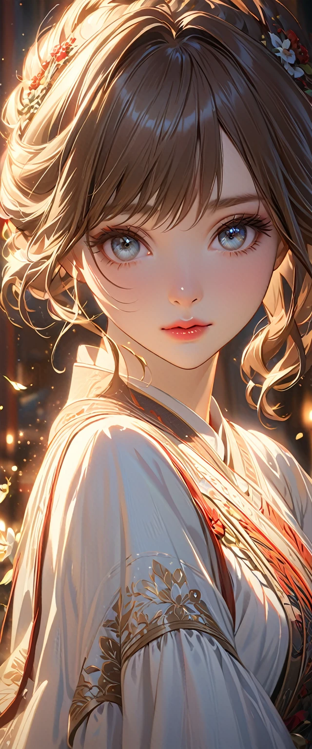 girl, elegant, half-body photography, exquisitely detailed face, beautifully detailed eyes, beautifully detailed lips, extremely detailed eyes and face, long eyelashes, delicate skin, serene expression, soft lighting, warm color tones, intricate details, photorealistic, 8k, best quality, masterpiece, high-resolution, ultra-detailed, cinematic lighting, dramatic atmosphere. state body, looking front