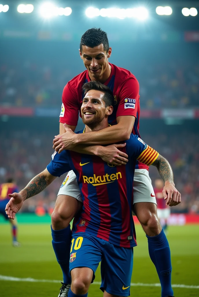 Cristiano Ronaldo stepping on Lionel Messi