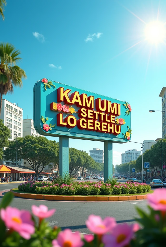 Write KAM UMI SETTLE LO GEREHU on a big sinebord on the roundabout