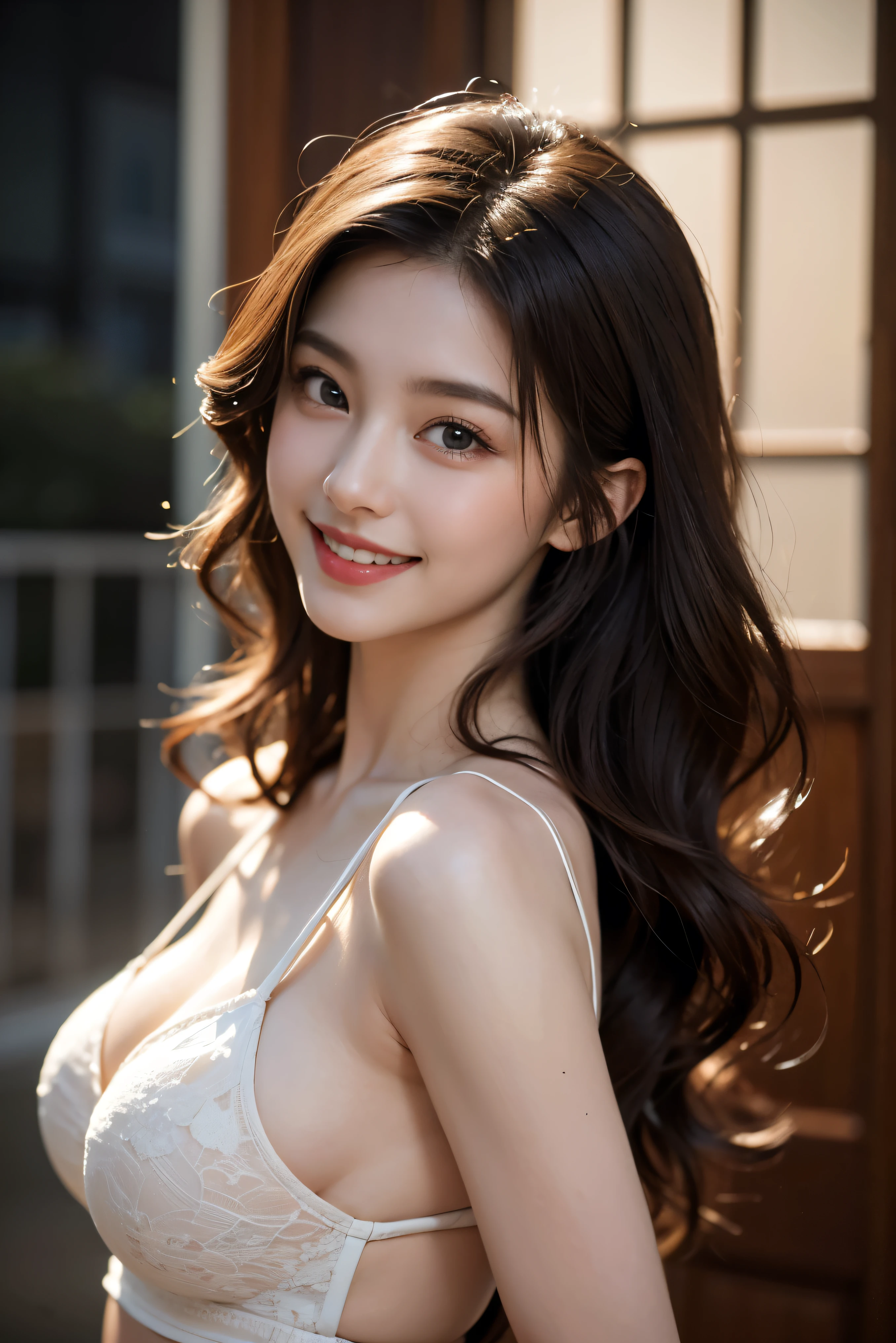 NSFW, full size body, (Realistic, Photorealistic: 1.37), (Masterpiece, Best Quality: 1.2), (Ultra High Resolution: 1.2), (RAW Photo: 1.2), (Sharp Focus: 1.3), (Face Focus: 1.2), (Ultra Detailed CG Unified 8k Wallpaper: 1.2), (Beautiful Skin: 1.2), (pale Skin: 1.3), (Hyper Sharp Focus: 1.5), (Ultra Sharp Focus: 1.5), ( Beautiful pretty face: 1.3), (Japanese actress face:1.3), (super detailed background, detail background: 1.3), BREAK, a very cute and beautiful Japan pictures of women, (sexy model), professional attire, (20 years old: 1.1), portrait of a girl with a bright smile, When viewed from the front, the composition is symmetrical, (Studio lighting: 1.3), (Cinematic lights: 1.3), ( backlight: 1.3), dim lighting, lighting that covers the whole body, looking straight at you, natural posing, break, (mahogany thin hair: 1.2, wavy bob hair:1.2), dark brown eyes, beautiful eyes, princess eyes, ((mahogany hair:1.3)), bangs, Hair between eyes, (voluptuous:1.47, curby), (medium-breast;1.37, sagging breasts:0.95), (thin waist: 1.05), (detailed beautiful girl: 1.4), BREAK, (Chest squeezed together, View viewer), Solo, Parted lips, Red lips, (shiny skin), sweat, (detailed resort hotel room background:1.2, bedroom, presenting, night), (Dishonest laughter, light seductive smile:1.15, incmoing:1.3, in heat:1.3), ((Perfect Female Body)), (Upper Body Image:1.3), Frame Head, Perfect Anatomy, Perfect Proportions, 8.5 Life-Size, Face Focus, Ultra Realistic Photo, Hyper Sharp Image, Hyper Detail Image, Full body photo