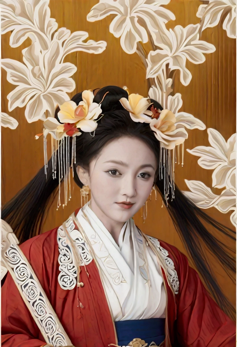 Full-body figure seen from the front
Qing dynasty empress on all fours outside the Qing dynasty Chinese palace wearing Manchu clothing with red garish floral pattern Manchu clothing open in front Manchu crotch showing dewy path from Manchu
Chest and breasts bare and dewy.
The head is adorned with large flowers and her hair is tied up and pulled back.
Erotic woman's
Her breasts and stomach are bare and exposed,
Her hair is tied up in a knot in the front, her hair is tied and pulled up, and she is not wearing panties, her cunt hair is showing from the front