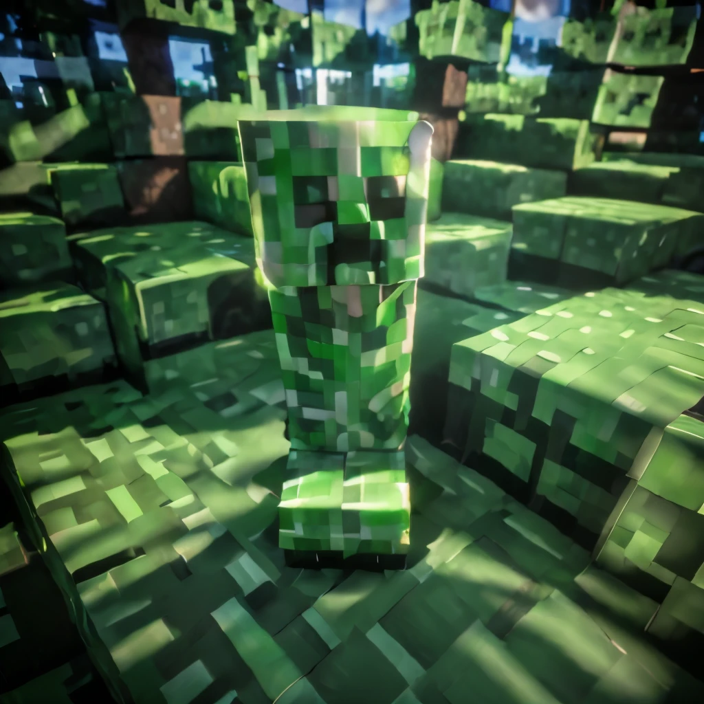 (mccreeper:1.1), masterpiece, best quality, high quality,extremely detailed, creeper_(minecraft), outdoor in a forest, deep underground, straight ahead, front.