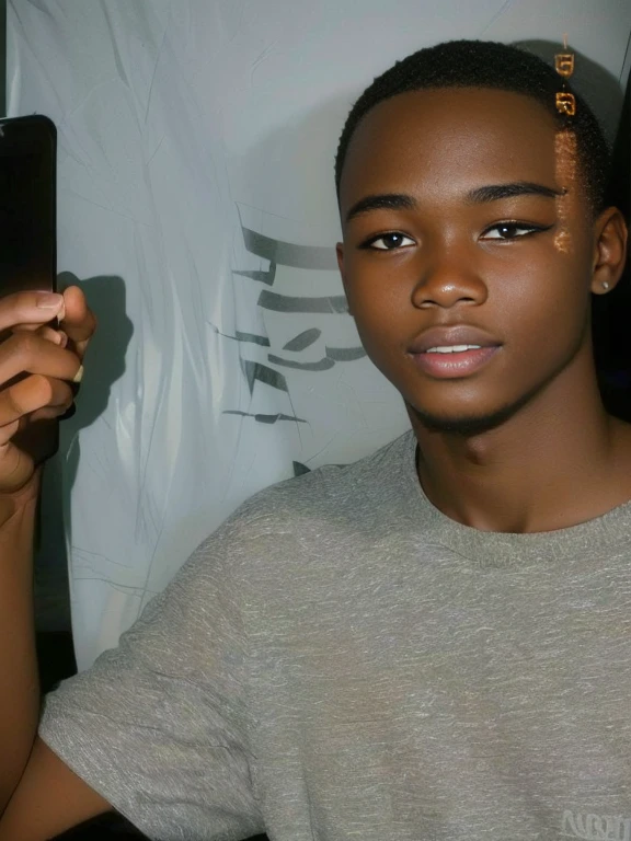 there is a young boy holding a cell phone up to his ear, around 1 9 years old, taken in the late 2000s, taken in the early 2020s, black teenage boy, taken in the mid 2000s, inspired by Joze Ciuha, george pemba, emmanuel shiru, riyahd cassiem(animate, erase texted dates) add neon deco and sci-fi design))