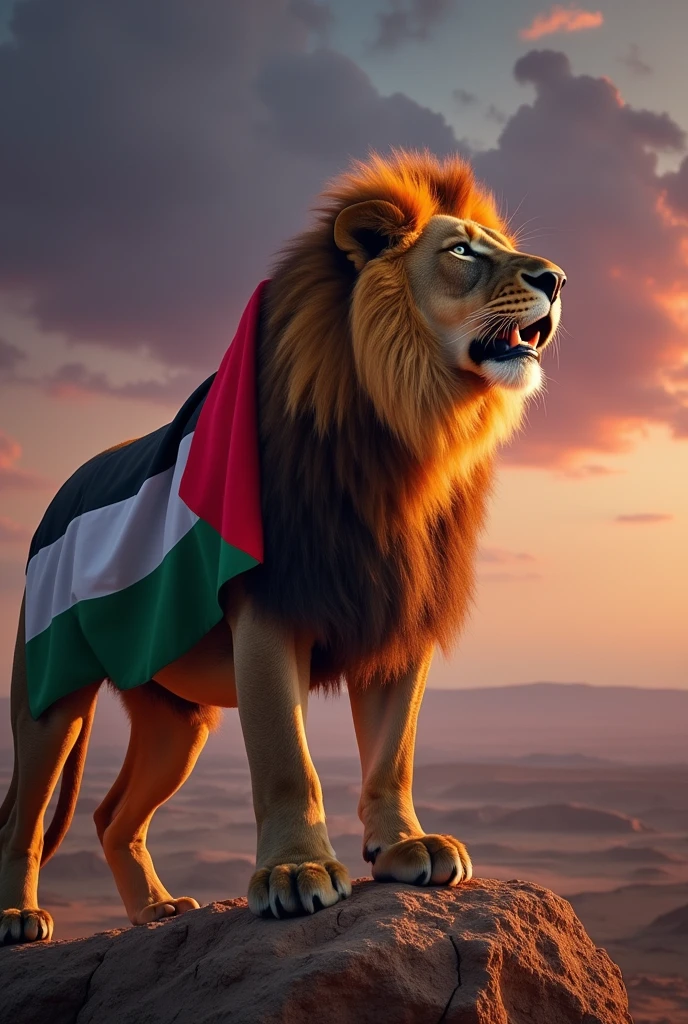 Lion with palestine flag roar on Zionist
