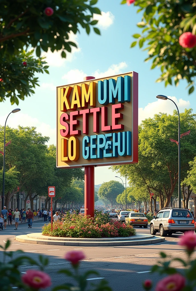 Write KAM UMI SETTLE LO GEREHU  on a big sinebord on the roundabout 