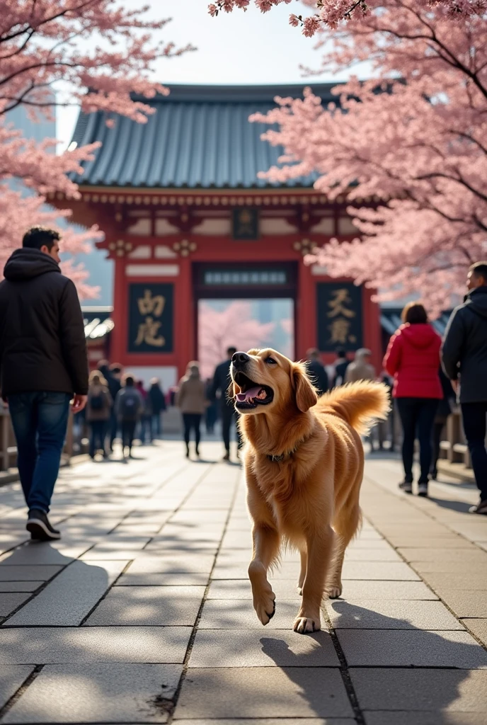 There is a dog barking in front of the Yasukuni Shrine in Japan.,And he pooped