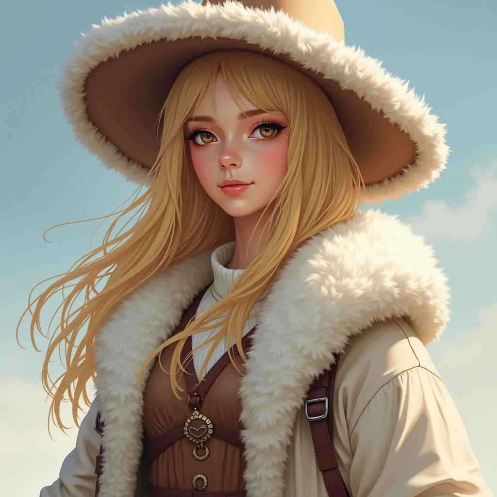 Wearing fluffy clothes、Young blond woman wearing fluffy hat, Fantasy Characters art, Excellent character art, Epic Fantasy Character Art, HD Fantasy Art, Epic and beautiful character art, Realistic fantasy artwork, Fantasy woman, Epic fantasy HD art, Fantasy Characters, digital fantasy art), Fantasy style art, Detailed fantasy art, High quality fantasy art, Fantasy Costume, Digital 2D fantasy art