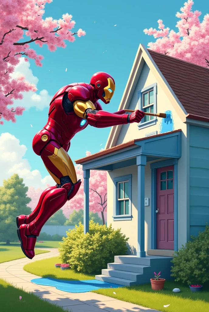 Iron man painting her house
