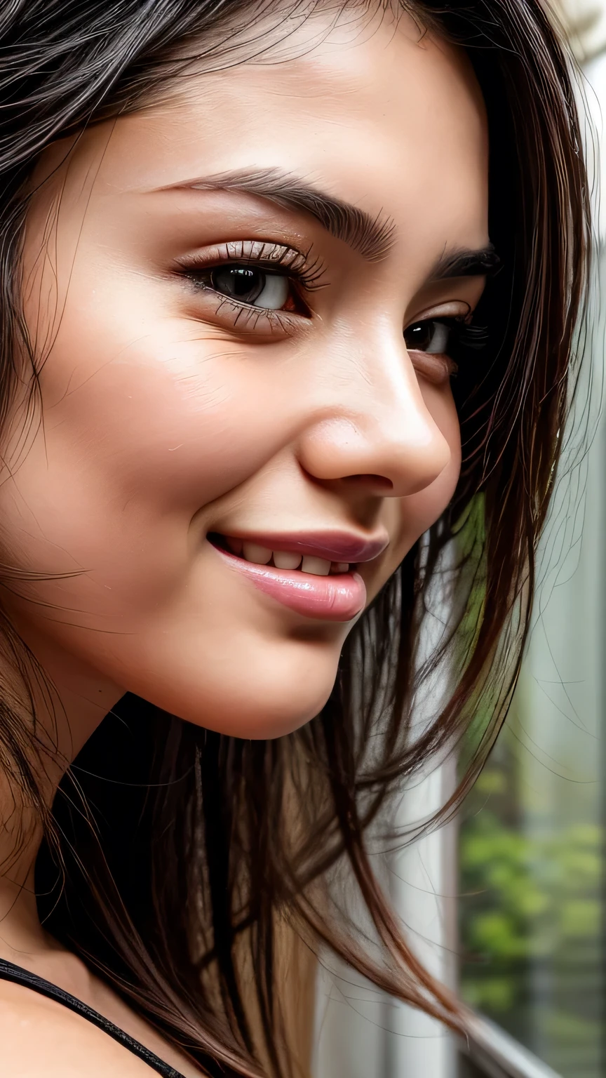 (((Face close-up)))､Attractive 25 year old woman, one person, (((so beautiful 25 year old woman))), cute、If you look at this､ Adult female, Curved body, Thick body,  A voluptuous figure and especially large breasts, DD size breasts, Her body remains well-proportioned and attractive even in middle age., Detailed face､Detailed body､So cute face, Glossy Lips, Double eyelids on both eyes,Natural Face、Natural Makeup, Long eyelashes, Shiny and smooth hair､Perfect limbs, Perfect Anatomy, (Wet with sweat), sexly､smile､Dark black hair, Shoulder-length hair, Dark black hair in a Shoulder-length hairstyle, Black Eye, Hair tied up on top of her head, Mature face, so beautiful, loose tops, pants, Punk-style clothing, tracing, City Street. masterpiece, 最high quality, high quality, High resolution, (((Face close-up)))､Face close-up　