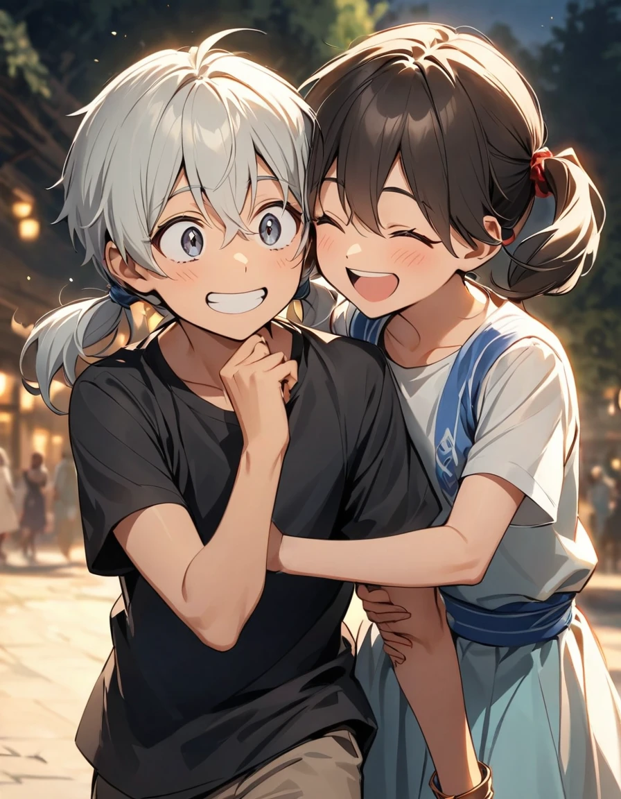 Happy Raksha bandhan
Prompt : A young Indian brother and sister sharing a light-hearted moment together. The brother, with a mischievous grin, is seen playfully pulling his sister's pigtails, while the sister, with a surprised and laughing expression.