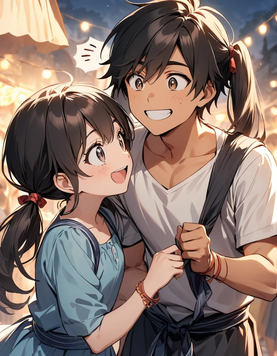 Happy Raksha bandhan
Prompt : A young Indian brother and sister sharing a light-hearted moment together. The brother, with a mischievous grin, is seen playfully pulling his sister's pigtails, while the sister, with a surprised and laughing expression.