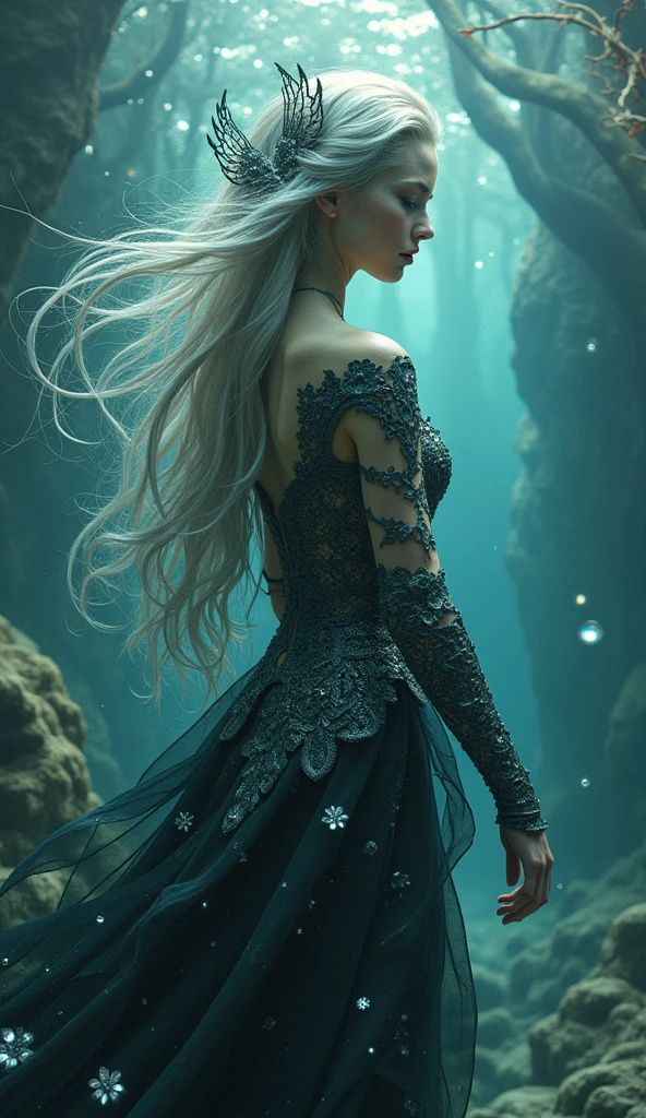 Superrealisticart , Like a dream, mystery, Symbolic, complicated, detailed, (Gothic,very beautiful:1.4), (masterpiece, best quality:1.4) , Nicolas Samori style, Mermaid goddess-like beautiful costume
