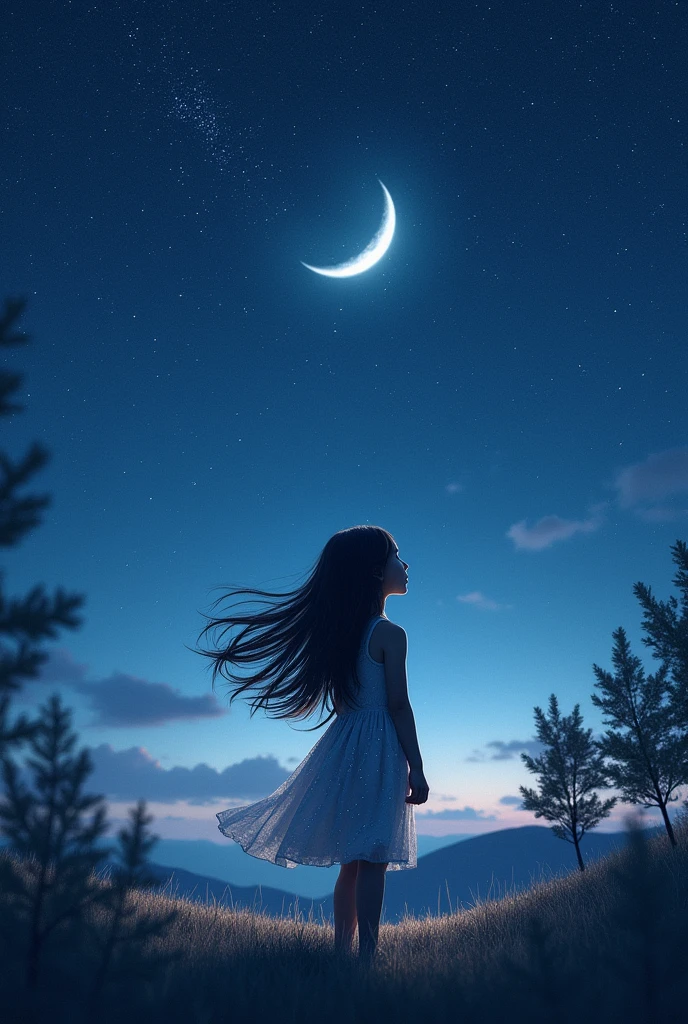 A girl stands in the night