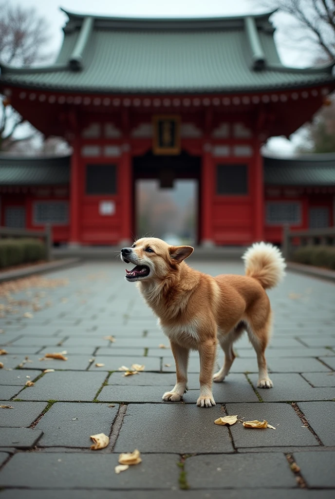 There was only a dog barking in front of the Yasukuni Shrine gate, captured by a camera.,and there is dog shit all around,Like a toilet