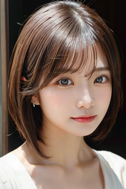 masterpiece、Highest quality、High resolution、Tabletop、wallpaper、Realistic、Bright lighting、Professional Lighting、Face Light、Smooth lighting、Japanese women、Adult、Beautiful woman、action、gravure、sexy、poor、so beautiful、Beautiful Skin、Beautiful and detailed、Detailed face、slim、moderately、short hair、Silver Hair、Brown eyes、Looking at the camera、I have a lemon