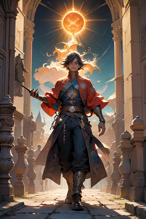 a painting of a castle with a giant sun in the background, an ultrafine detailed painting inspired by Dan Mumford, cg society contest winner, psychedelic art, fractal thunder dan mumford, dan mumford and alex grey style, el bosco and dan mumford, anton fadeev and dan mumford, in the style dan mumford artwork, dan mumford and albert bierstadt