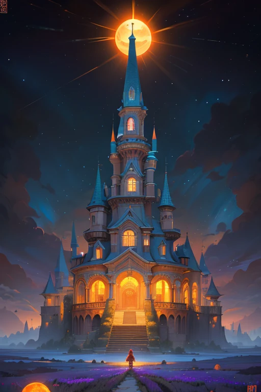 a painting of a castle with a giant sun in the background, an ultrafine detailed painting inspired by Dan Mumford, cg society contest winner, psychedelic art, fractal thunder dan mumford, dan mumford and alex grey style, el bosco and dan mumford, anton fadeev and dan mumford, in the style dan mumford artwork, dan mumford and albert bierstadt