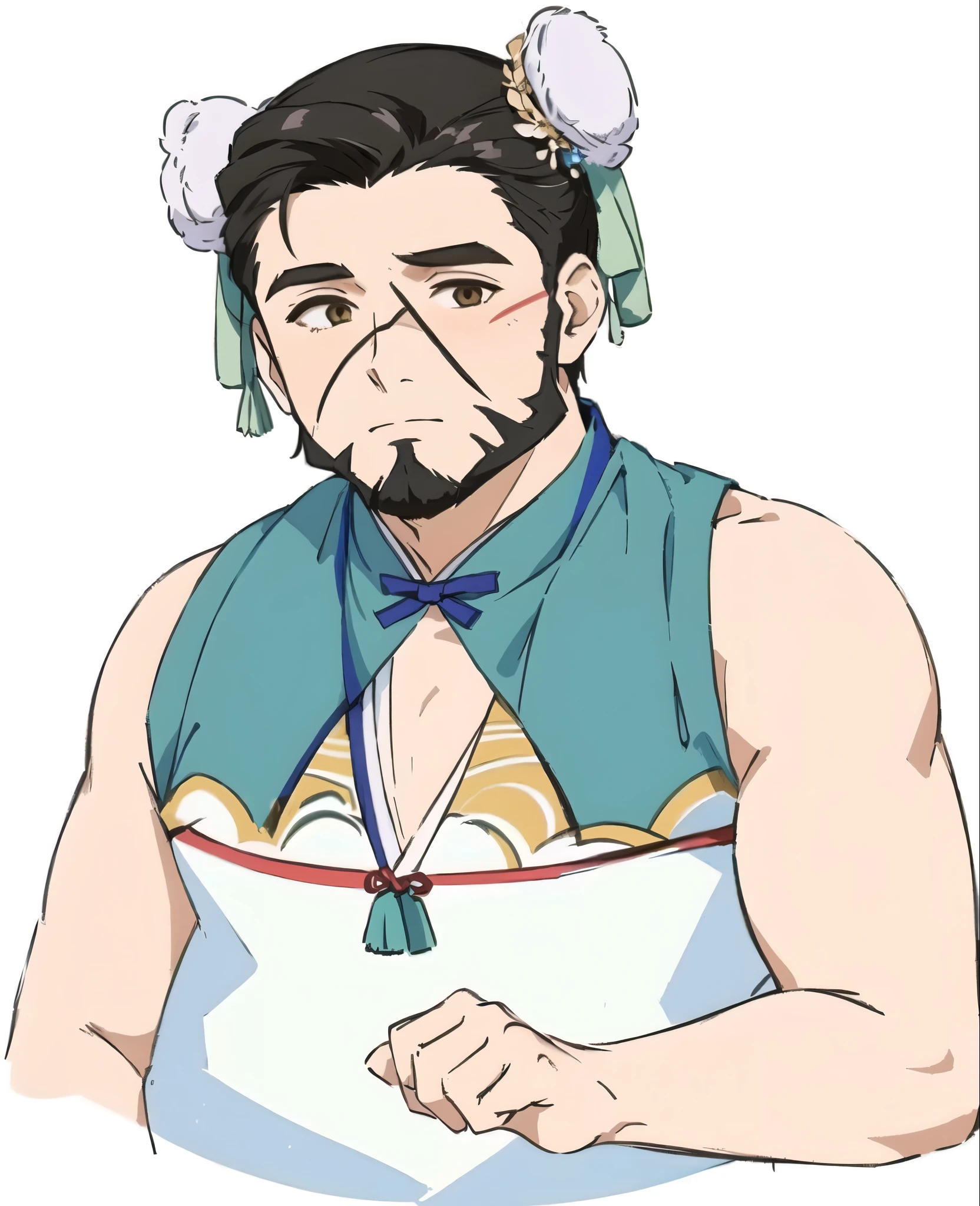Male beard，Wear women's clothing，Hanfu，Tulle clothes，Transparent Clothes