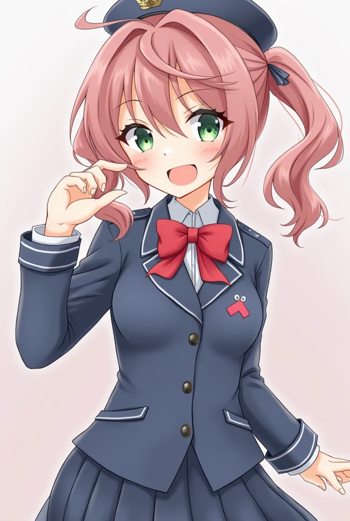 I'd like to see her in uniform with her breasts visible.。