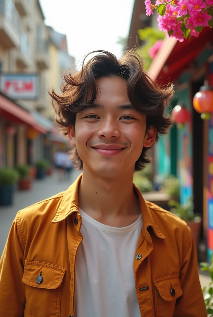 Cute, handsome man, low taper wavy brown hair, with moles in the nose 