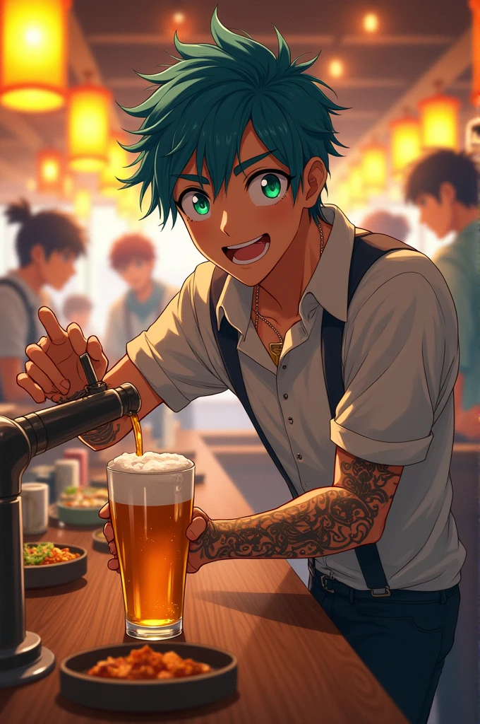 Anime man giving beer