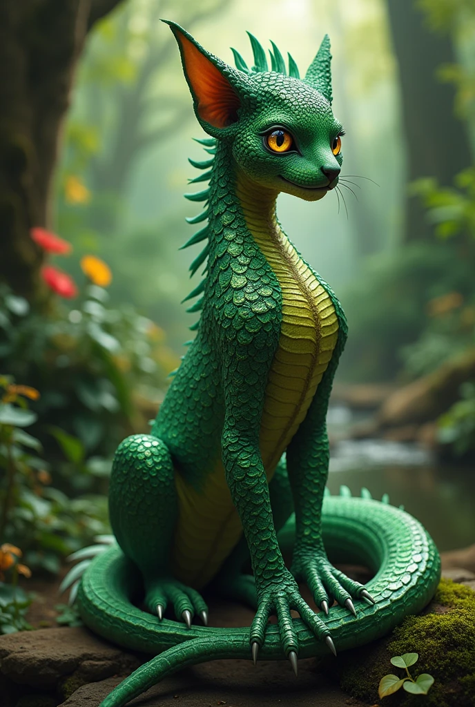 Sexual content Mythical creature humanoid woman mixed with cat and lizard Fantasy Front view