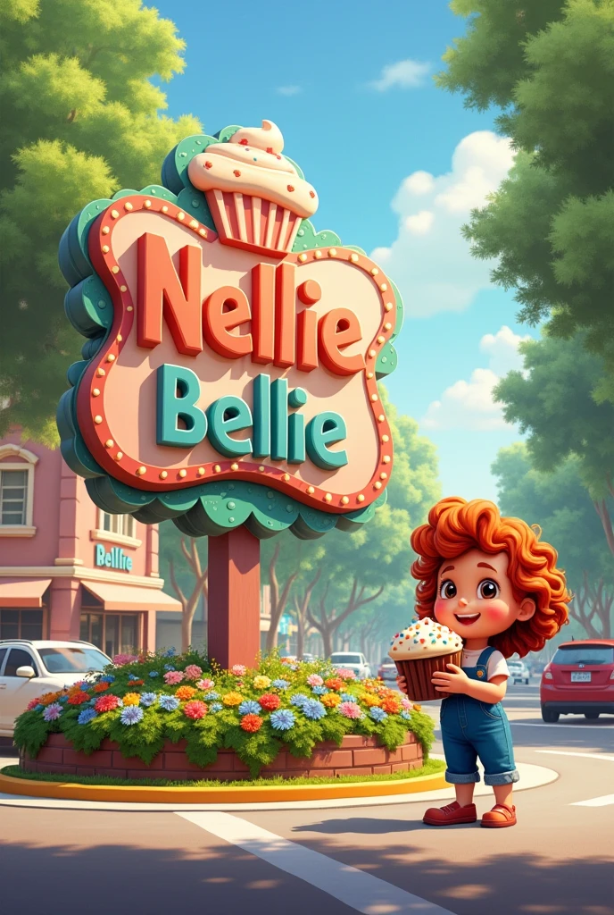 Write Nellie Bellie on a big sinebord on the roundabout