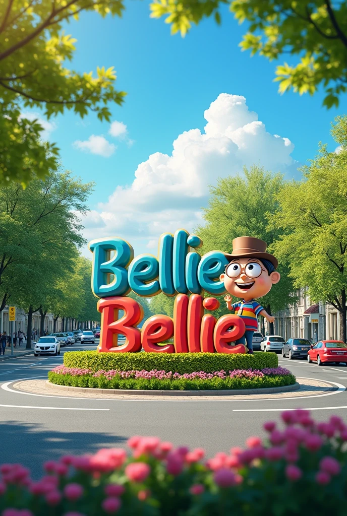 Write Bellie Bellie  on a big sinebord on the roundabout 