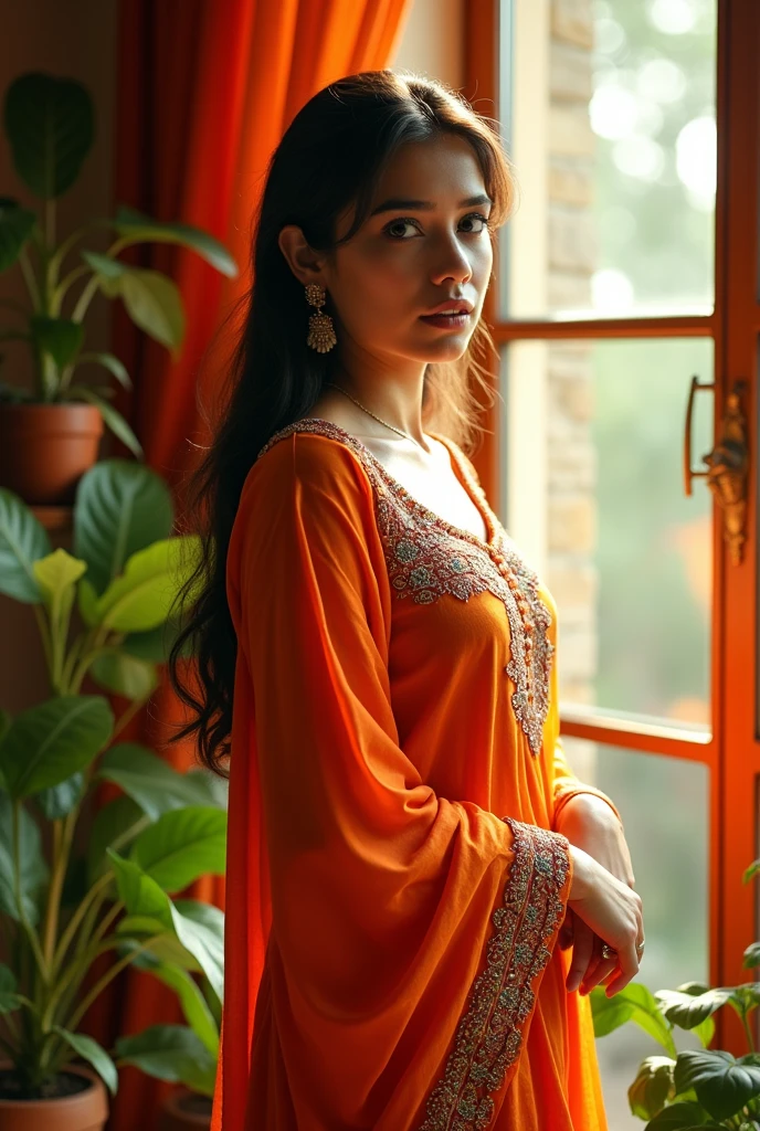 24 year old beutiful girl Indian dress kurta pajama wearing at home