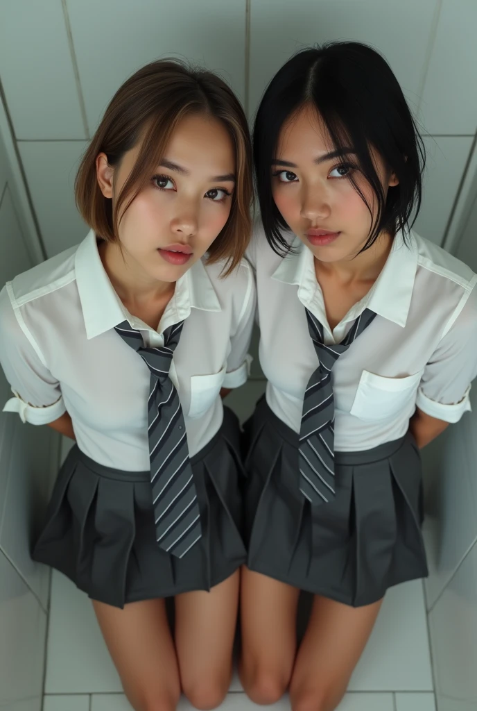 (2girls:1.5), (japanese girls:1.5), close-up, masterpiece, best quality, full anatomy, raw photo, photorealism, face, incredibly ridiculous, beautiful girl, cute, short hair, depth of field, high resolution, ultra detail, fine detail, very detailed, very detailed eyes and face, sharp pupils, realistic pupils, sharp focus, cinematic lighting, flat breasts, small breasts, small, (small bust:1.2), small bust, (slim, small, flat, small), slender, delicate and sexy collarbone, slender, masterpiece, soft light, on a white bed, beautiful woman looking at camera, detailed photos, petite person, (slim, small, flat, small), sexy pose, wet body, soaked, 20year old girl, sexual expression, short hair, slender, delicate and sexy collarbone, very sexy outfit, sexy pose, deep chest, see through, (naked body:1.5), (without panty:1.5), (undress panty:1.5). (nsfw:1.5), (wide open legs:1.5), (can see vagina:1.5), (wet body:1.4), (pussy fourcus:1.5), (from below:1.5), (spread crotch:1.5), (naked:1.5), (nude:1.5), (take off bra:1.5), (2girls kissing:1.5), (all nude:1.5), (full nude:1.5), pasionate, (rocker room:1.5), sow titts and pussy, (wet body:1.2), (well-developed abdominal muscles:1.5), (white wet cotton panty:1.5), (tan line:1.5), (suntan:1.5). (school uniform dark blue pleated skirt:1.5), (up skirts:1.5),