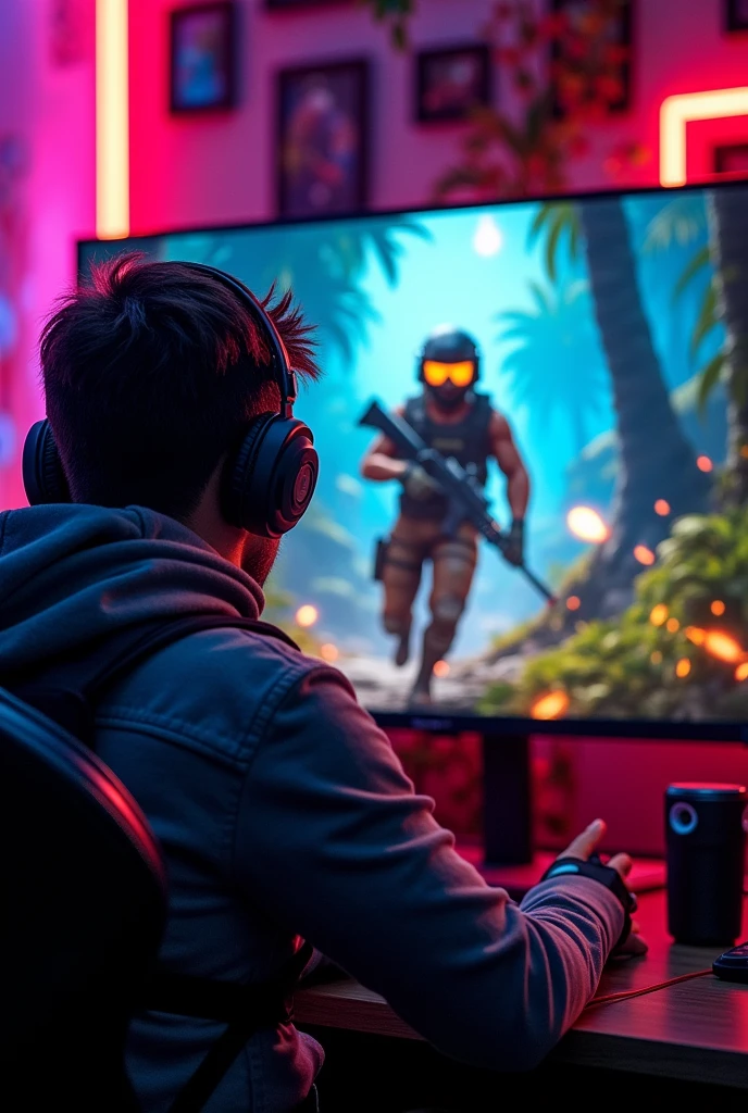 Free fire game play in gaming room 

