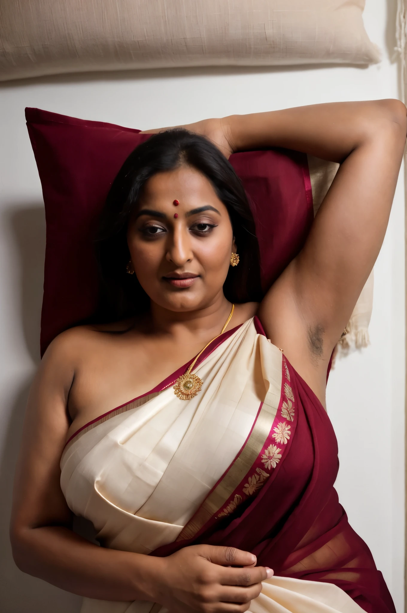 Foto RAW, photorealistic, stunning beauty, photography, full body shot, 60 years old Woman, mascara, eye kajal, juicy figure, master shot, perfect eyes, goddess like beauty, pierced eyes, perfect thick chubby mallu Desi aunty bhabhi, Wearing a Stanapatta, a chest-band.Saree model, model Photography, Indian saree shoot, Indian traditional wear advertising photography, traditional wear brand shoot, face of Indian actress Sonakshi Sinha, masterpiece, realistic, realism, incredible details, pleasure, photorealism, detailed skin, skin pores, high contrast, photorealistic Artstation 8k HD digital art trend of high definition and detailed realistic skin texture, ultra detail, realistic skin texture, armature, best quality, ultra high definition, (photorealistic:1.4),, high resolution, detail, raw photo, sweat, Re sharp, by Lee Jefferies Nikon D850 Film Stock Photo 4 Kodak Portra 400 Camera F1.6 Lens Rich Color Ultra Real Realistic Realistic Textures Dramatic Lighting Unreal Engine Trending at Art Station Cinestill 800,(pele altamente detalhada: 1.2), 8k UHD, DSLR, soft-lighting, alta qualidade, grain of film, Fujifilm XT3,she didn't like to wear blouse or bra, she is happy to wear only saree, she hates blouse or bra, highly detailed hairy armpits, hyper realistic skin, skin pores, sweat, veins, stubble armpits, erotic temptation, appealing figure, appealing body language, fleshy arms, horny desi indian mommy, she wants to dominate young boys by showing her tempting figure, irresistibly hot, armpits hair clearly visible, freckles 0.2, stretchmarks 0.2, Sexy mature woman's with slightly wrinkled skin, hyper real skin texture, subtly detailed, astounding details, veins in the body, detailed rough mature skin, mole on breast, Indian ethnicity, sexy navel folds, moody tones,