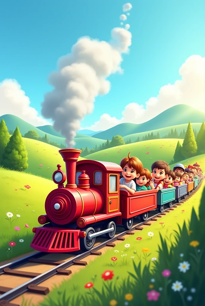 T is for train, that chugs by.