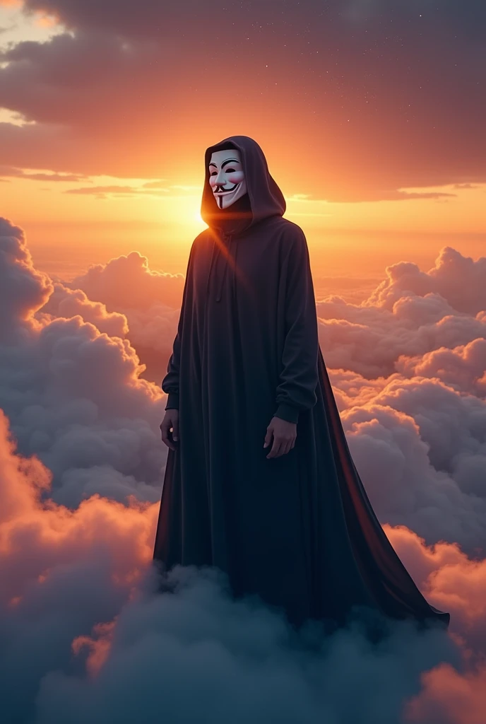 Man with an Anonymous mask in the sky