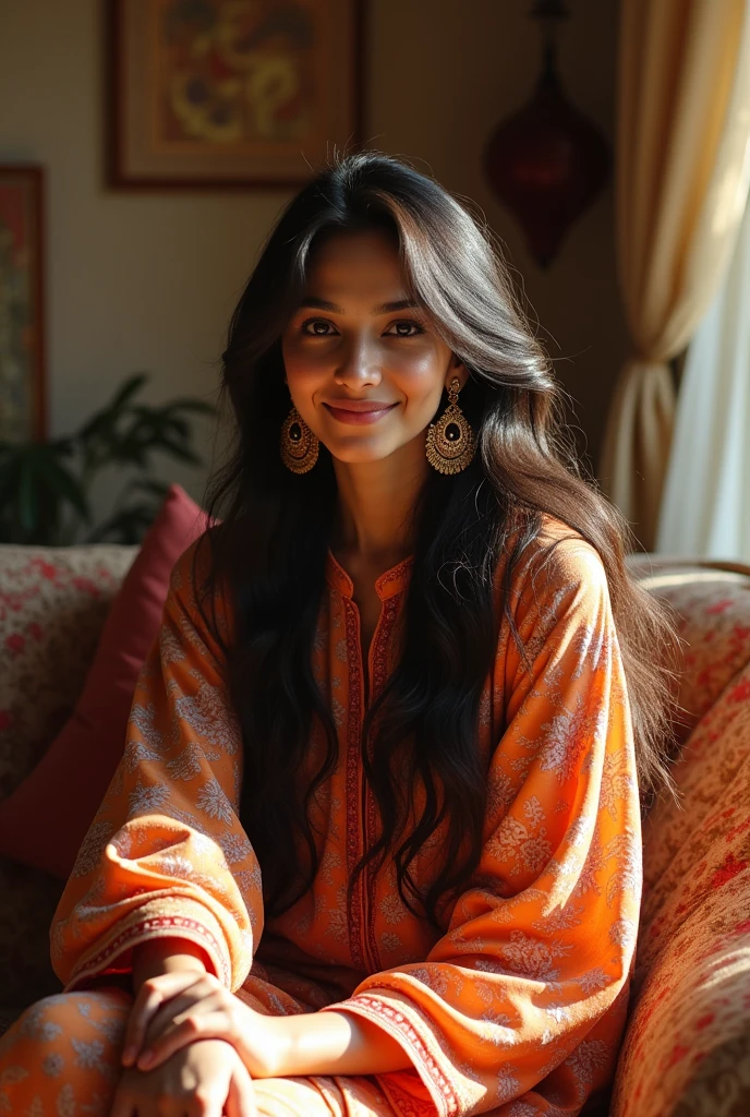 24 year old portrait beutiful girl dress kurta pajama wearing at home