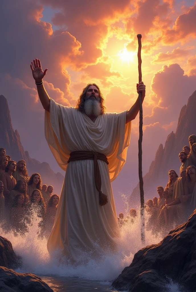 (Photorealism:1.2) Moses performing miracles ,Great Moses, Moses the Leader.